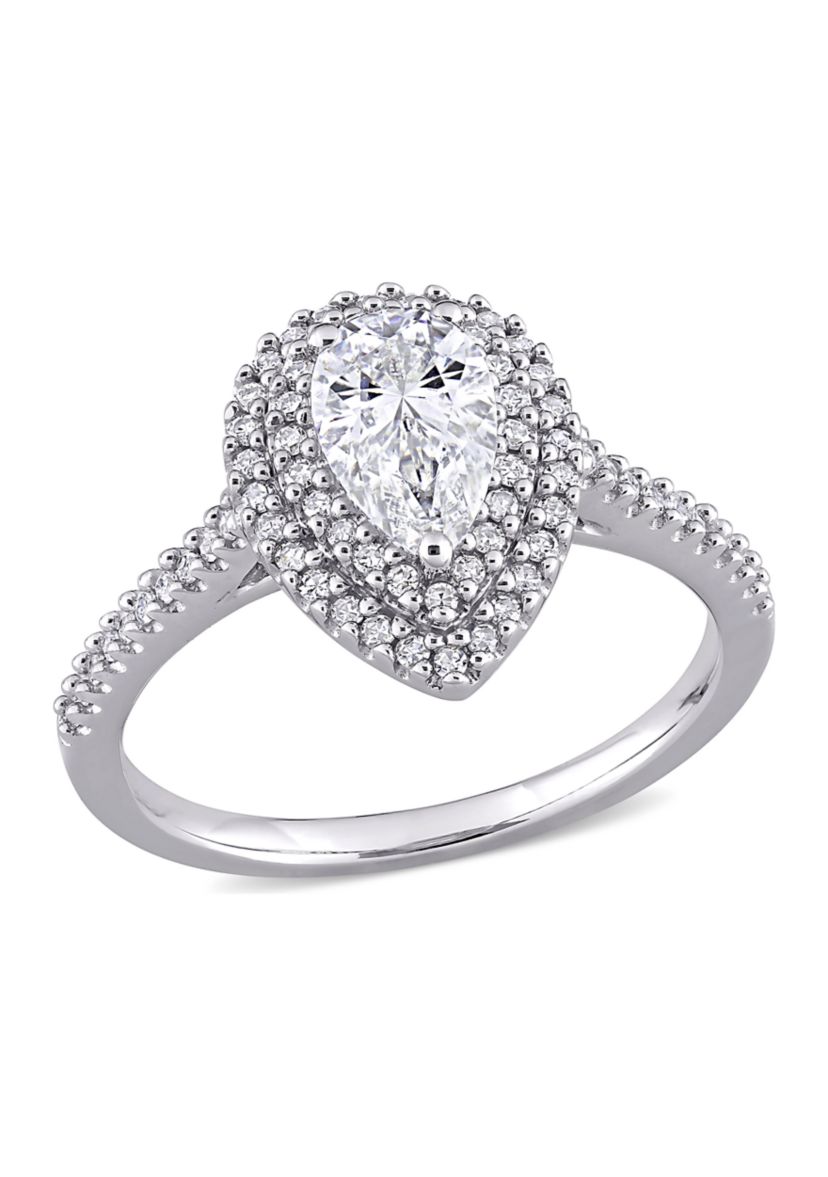 1 ct. t.w. Moissanite and 1/3 ct. t.w. Diamond Teardrop Halo Engagement Ring in 14k White Gold