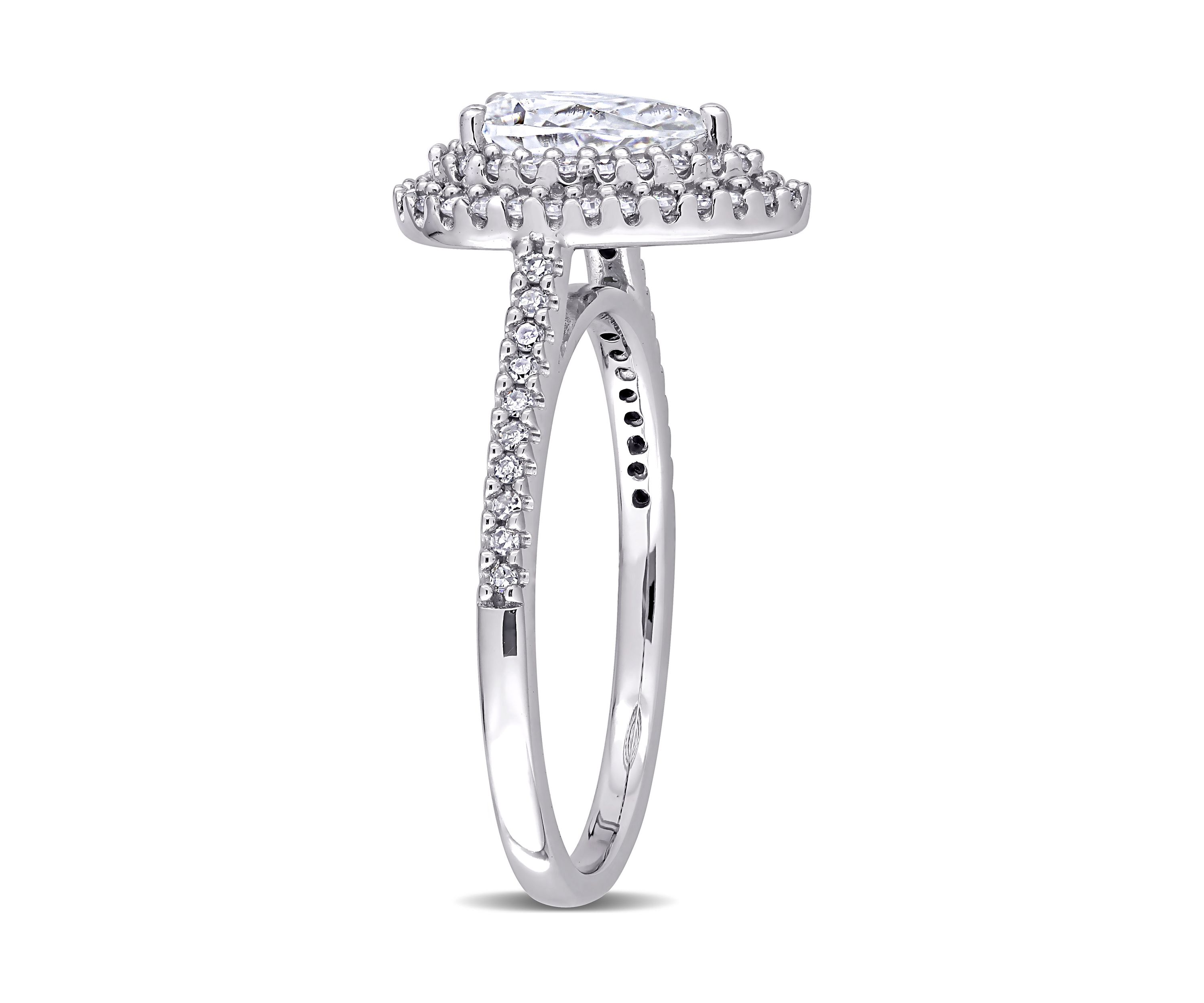1 ct. t.w. Moissanite and 1/3 ct. t.w. Diamond Teardrop Halo Engagement Ring in 14k White Gold