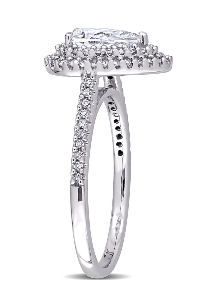 1 ct. t.w. Moissanite and 1/3 ct. t.w. Diamond Teardrop Halo Engagement Ring in 14k White Gold