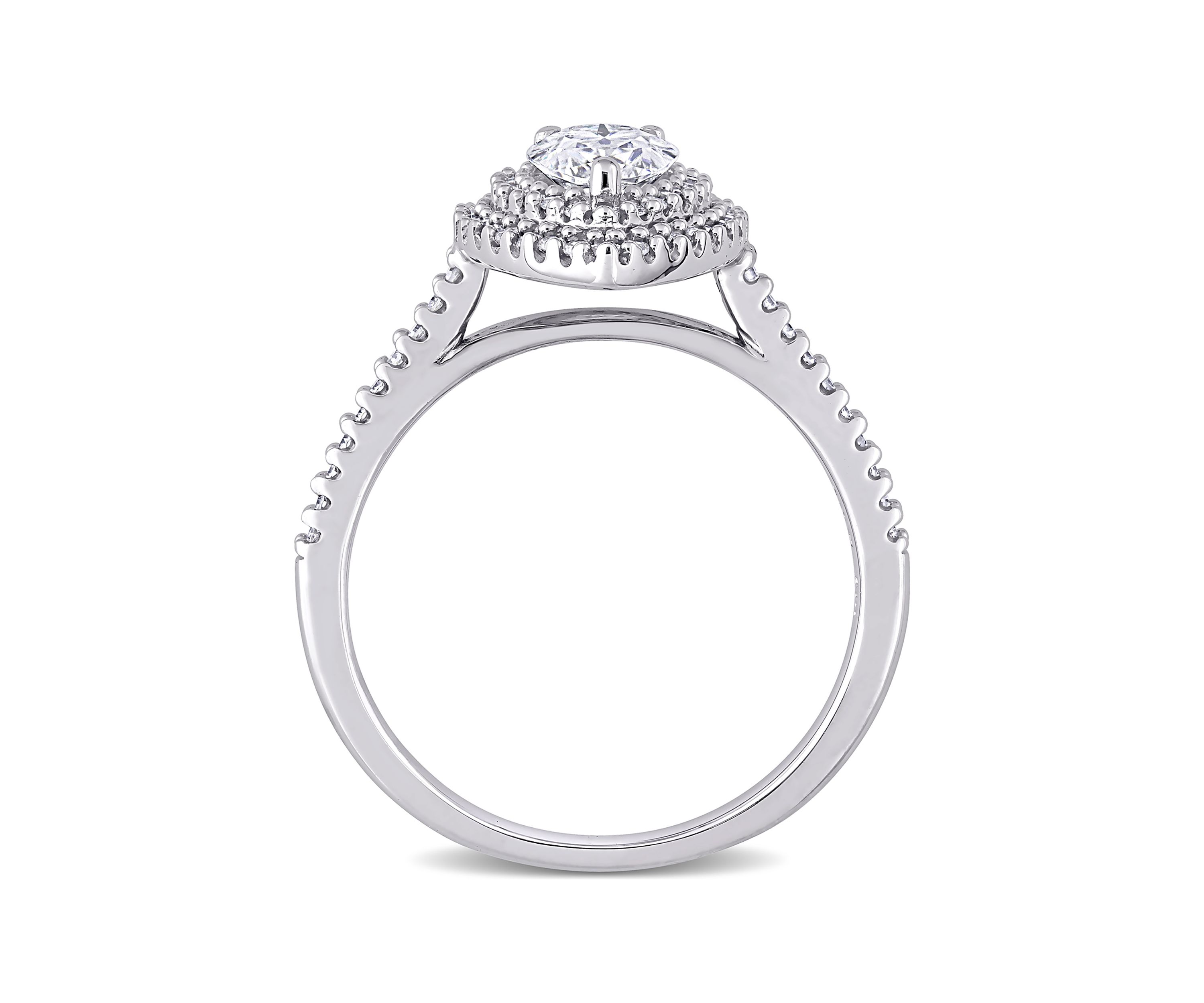 1 ct. t.w. Moissanite and 1/3 ct. t.w. Diamond Teardrop Halo Engagement Ring in 14k White Gold