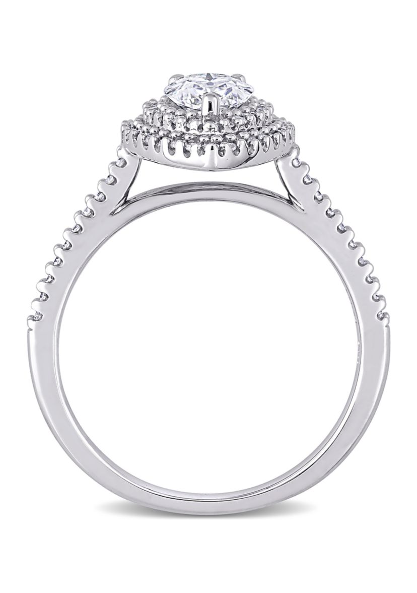 1 ct. t.w. Moissanite and 1/3 ct. t.w. Diamond Teardrop Halo Engagement Ring in 14k White Gold