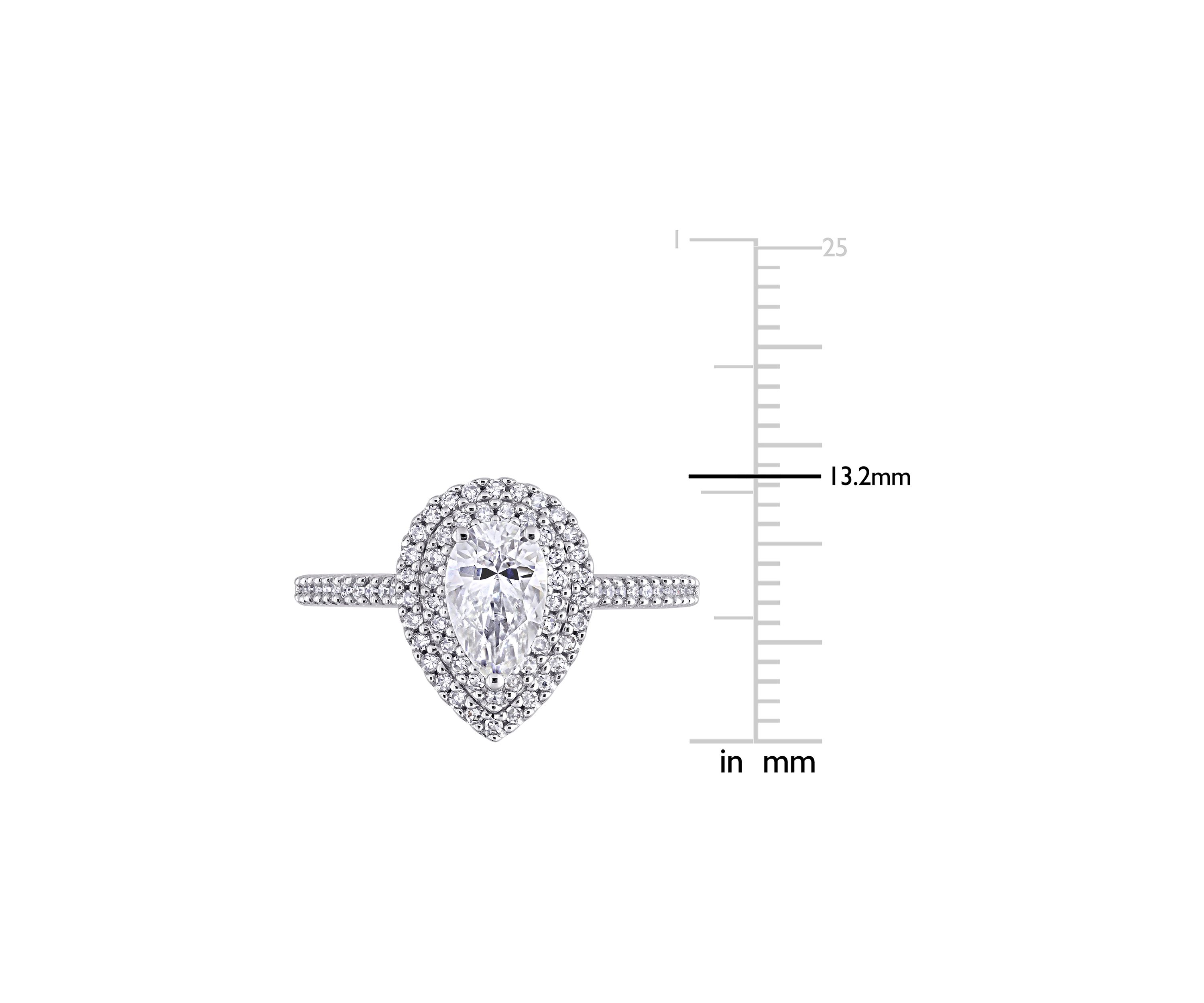 1 ct. t.w. Moissanite and 1/3 ct. t.w. Diamond Teardrop Halo Engagement Ring in 14k White Gold