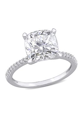 Belk & Co 3.5 Ct. T.w. Lab Created Moissanite And 1/10 Ct. T.w. Diamond Engagement Ring In 14K White Gold