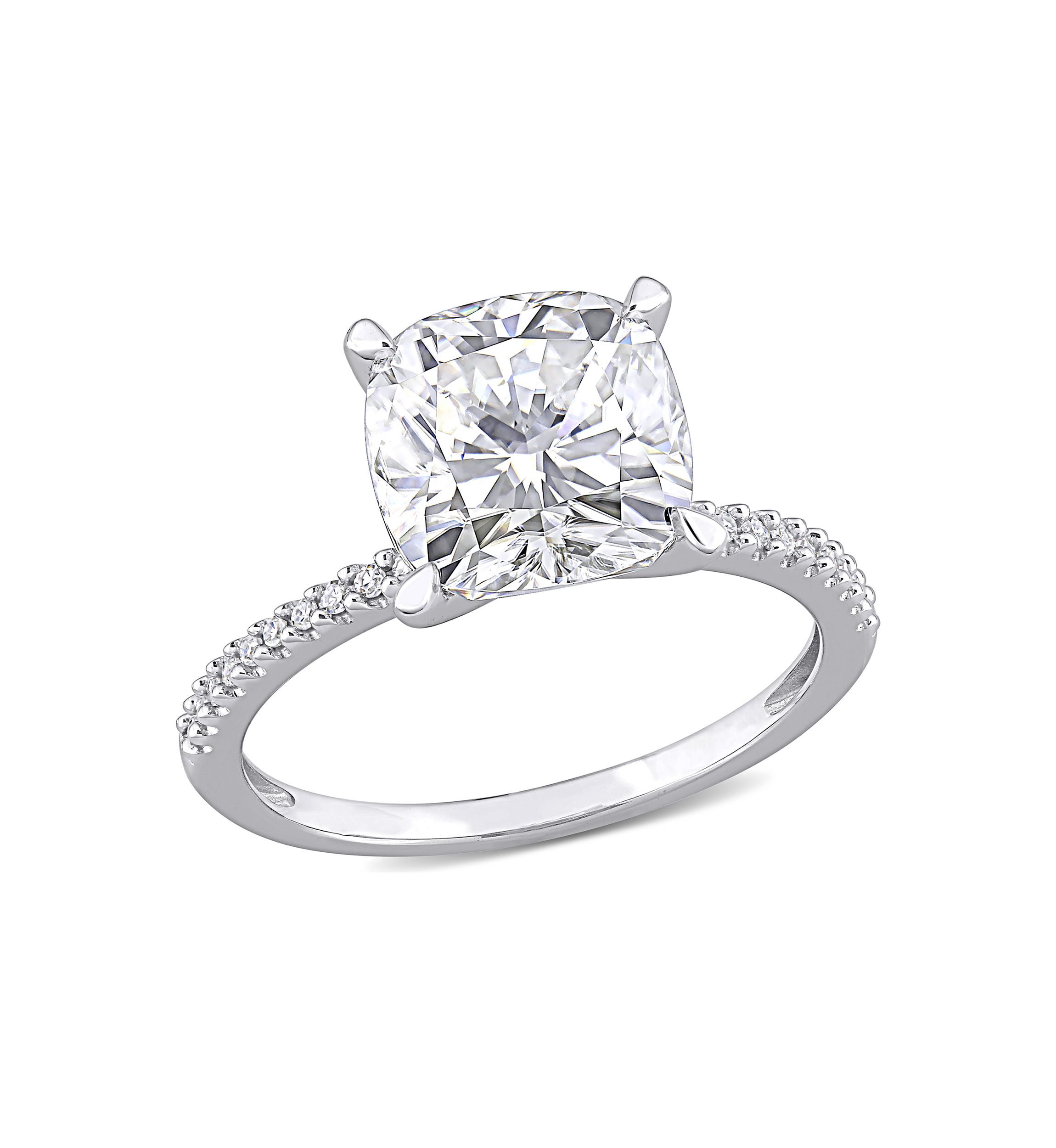 3.5 ct. t.w. Lab Created Moissanite and 1/10 ct. t.w. Diamond Engagement Ring in 14K White Gold