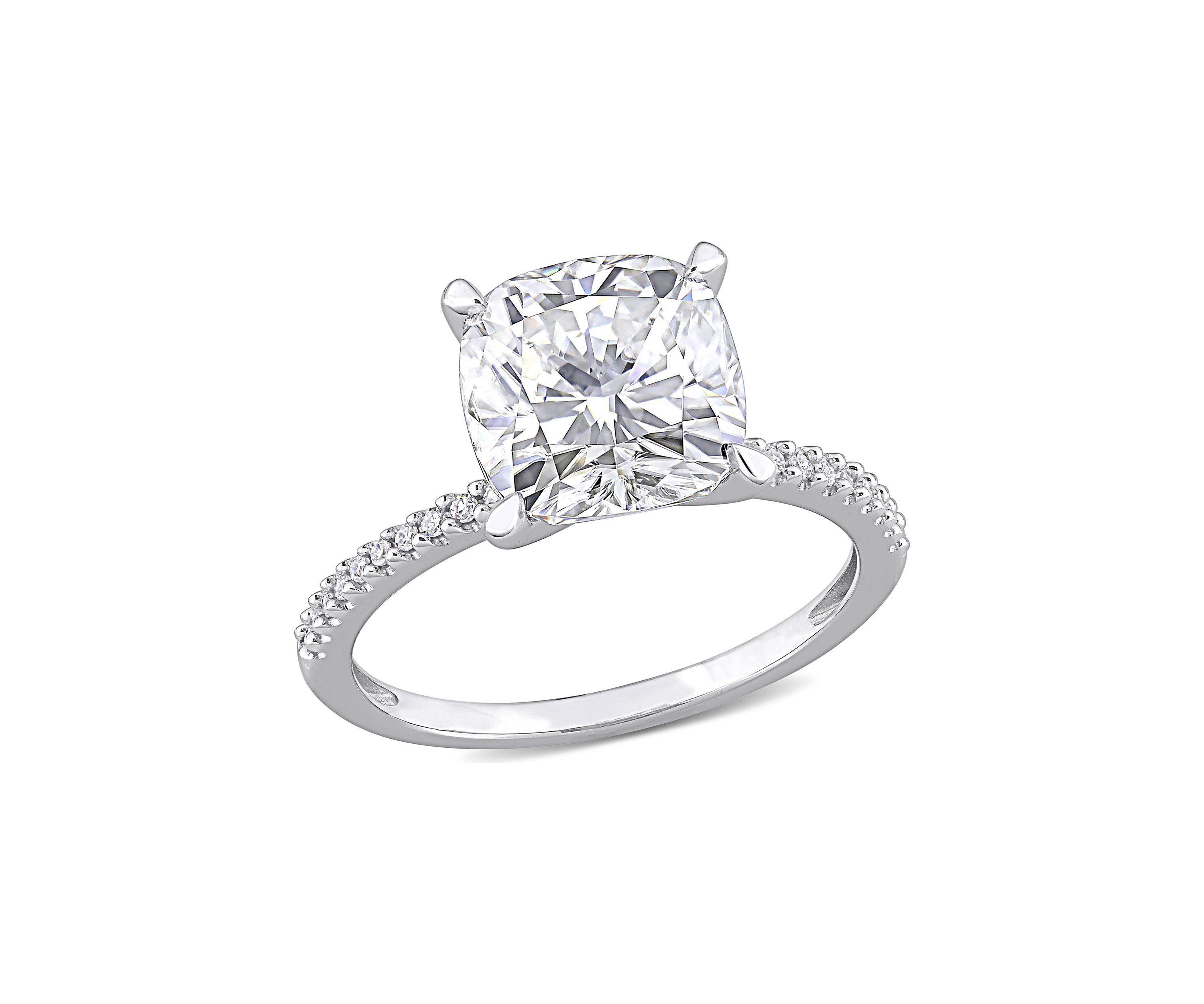 3.5 ct. t.w. Lab Created Moissanite and 1/10 ct. t.w. Diamond Engagement Ring in 14K White Gold