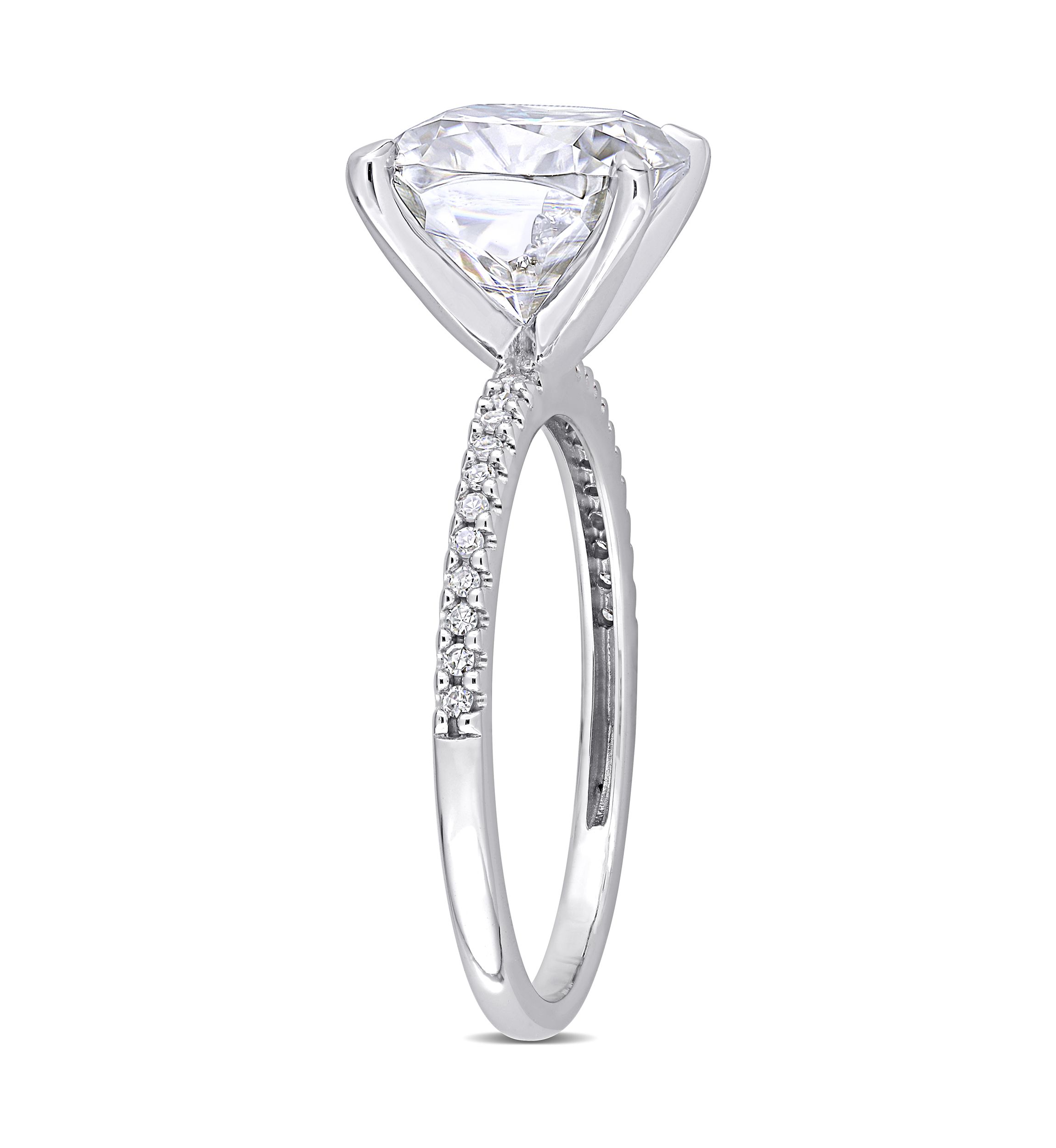 3.5 ct. t.w. Lab Created Moissanite and 1/10 ct. t.w. Diamond Engagement Ring in 14K White Gold