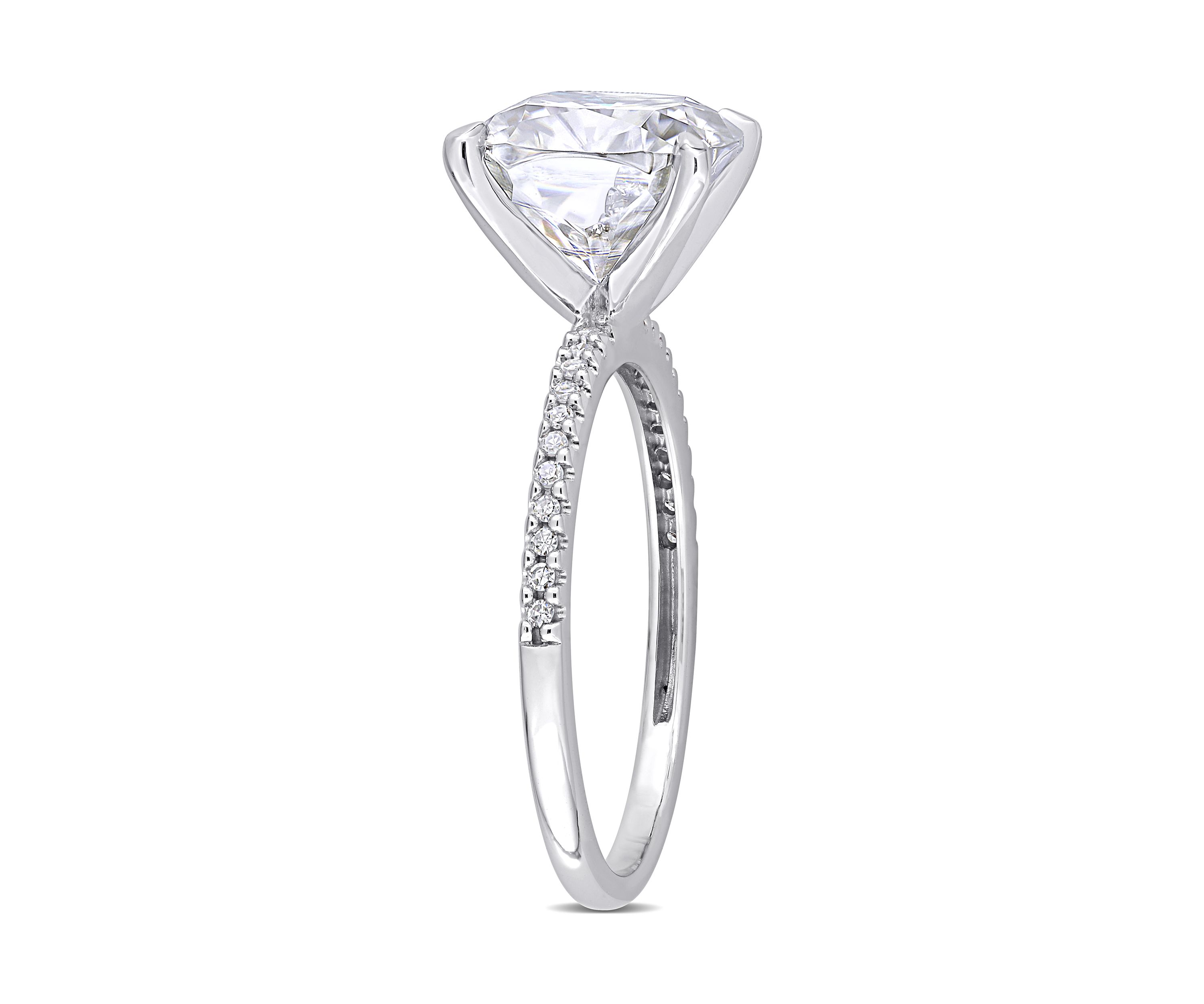 3.5 ct. t.w. Lab Created Moissanite and 1/10 ct. t.w. Diamond Engagement Ring in 14K White Gold