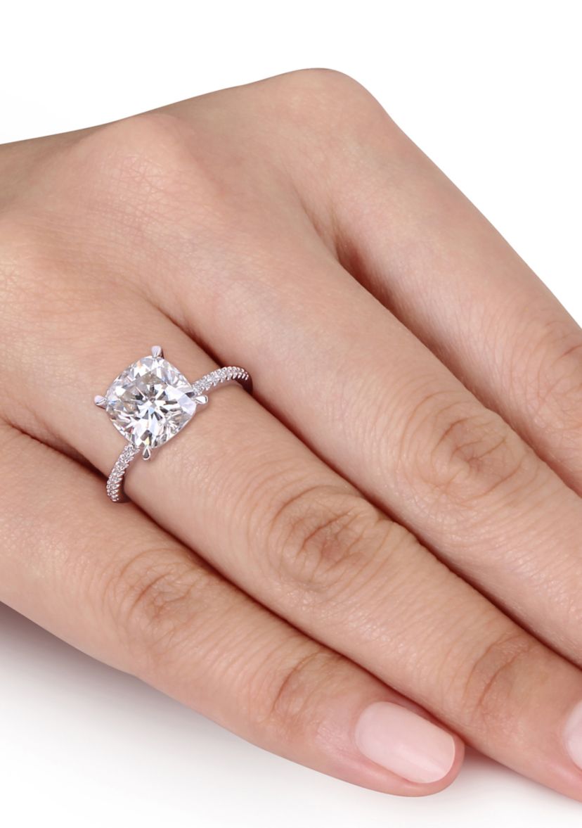 3.5 ct. t.w. Lab Created Moissanite and 1/10 ct. t.w. Diamond Engagement Ring in 14K White Gold