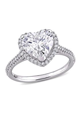 Belk & Co Lab Created 3 Ct. T.w. Moissanite And 1/4 Ct. T.w. Diamond Heart Halo Engagement Ring In 14K White Gold