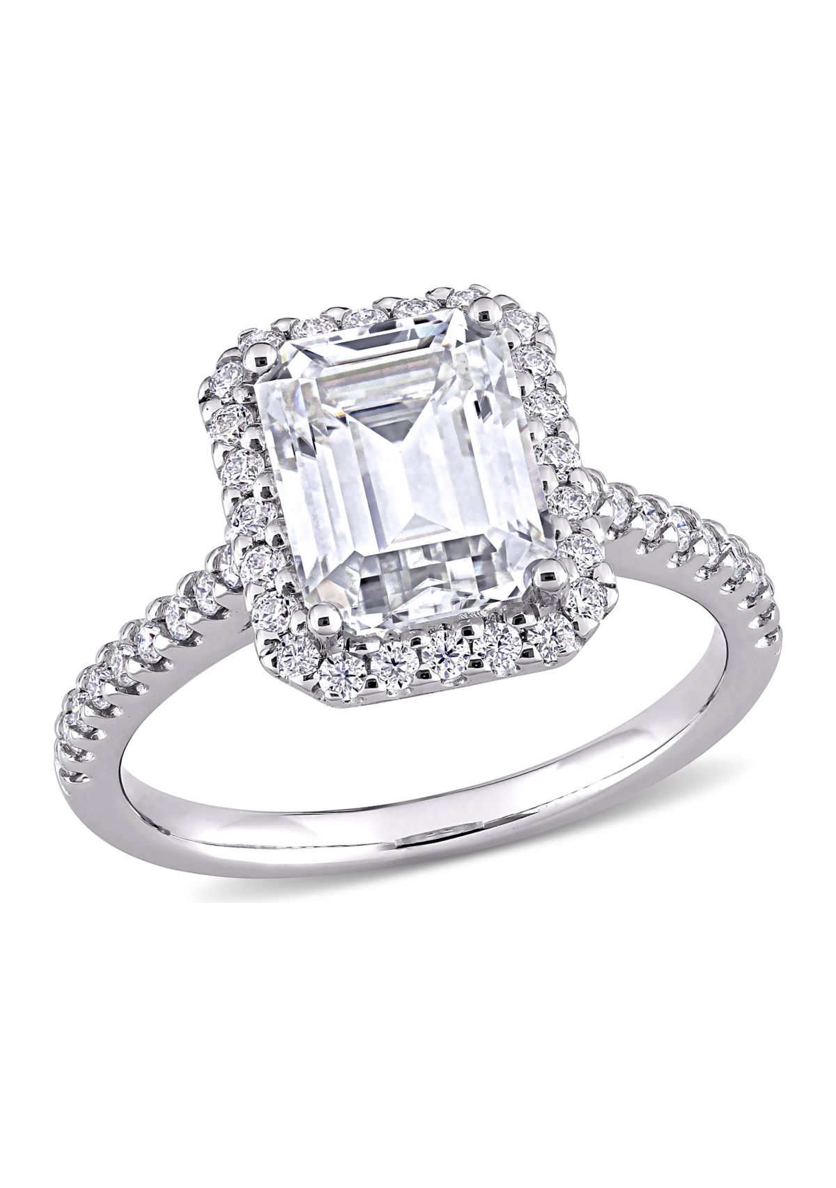 3.4 ct. t.w. Emerald-Cut Moissanite Halo Engagement Ring in 10K White Gold