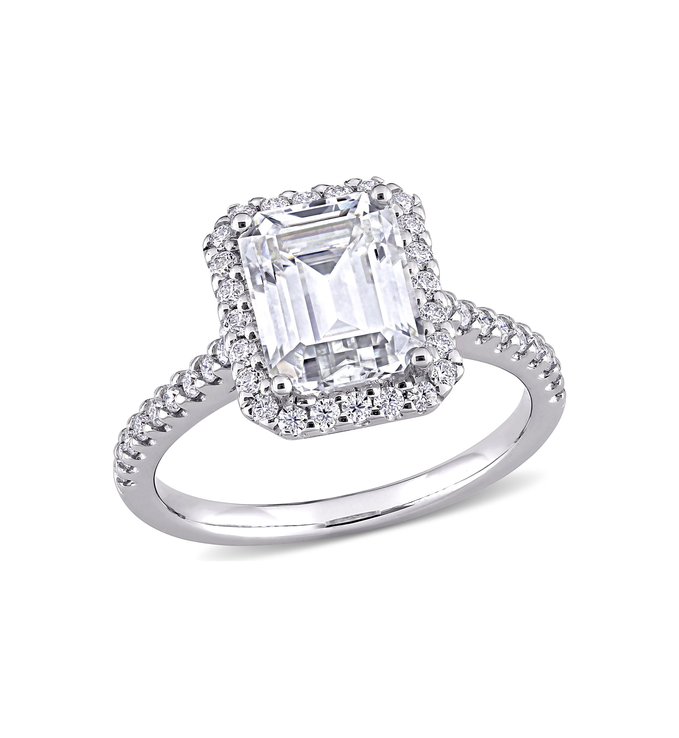 3.4 ct. t.w. Emerald-Cut Moissanite Halo Engagement Ring in 10K White Gold