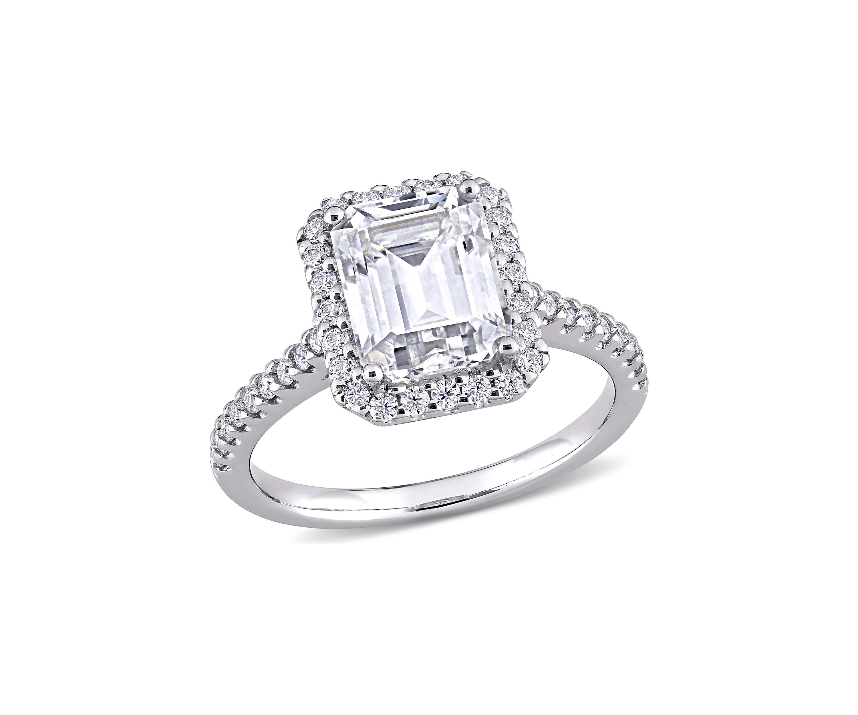 3.4 ct. t.w. Emerald-Cut Moissanite Halo Engagement Ring in 10K White Gold