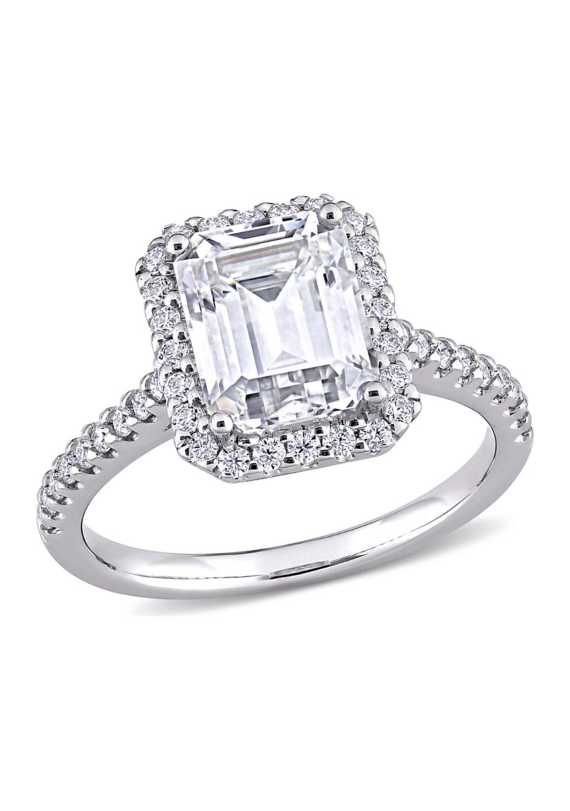 3.4 ct. t.w. Emerald-Cut Moissanite Halo Engagement Ring in 10K White Gold