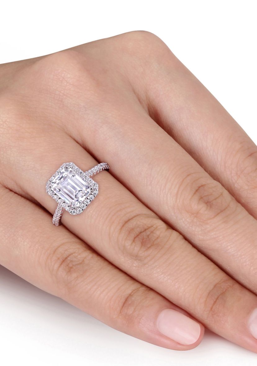 3.4 ct. t.w. Emerald-Cut Moissanite Halo Engagement Ring in 10K White Gold