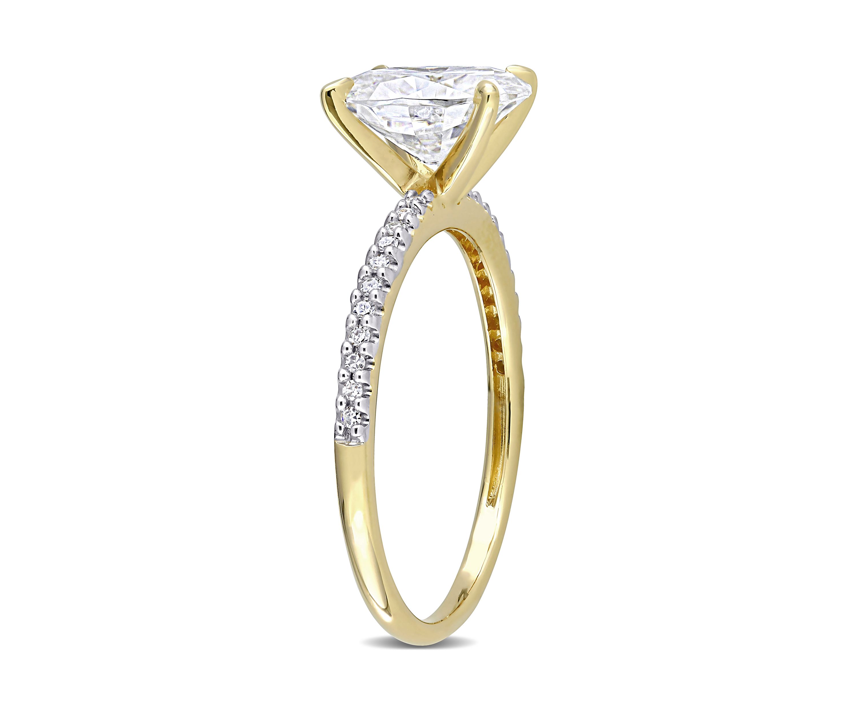 Lab Created 2 ct. t.w. Moissanite and 1/10 ct. t.w. Diamond Oval Solitaire Engagement Ring in 14k Yellow Gold