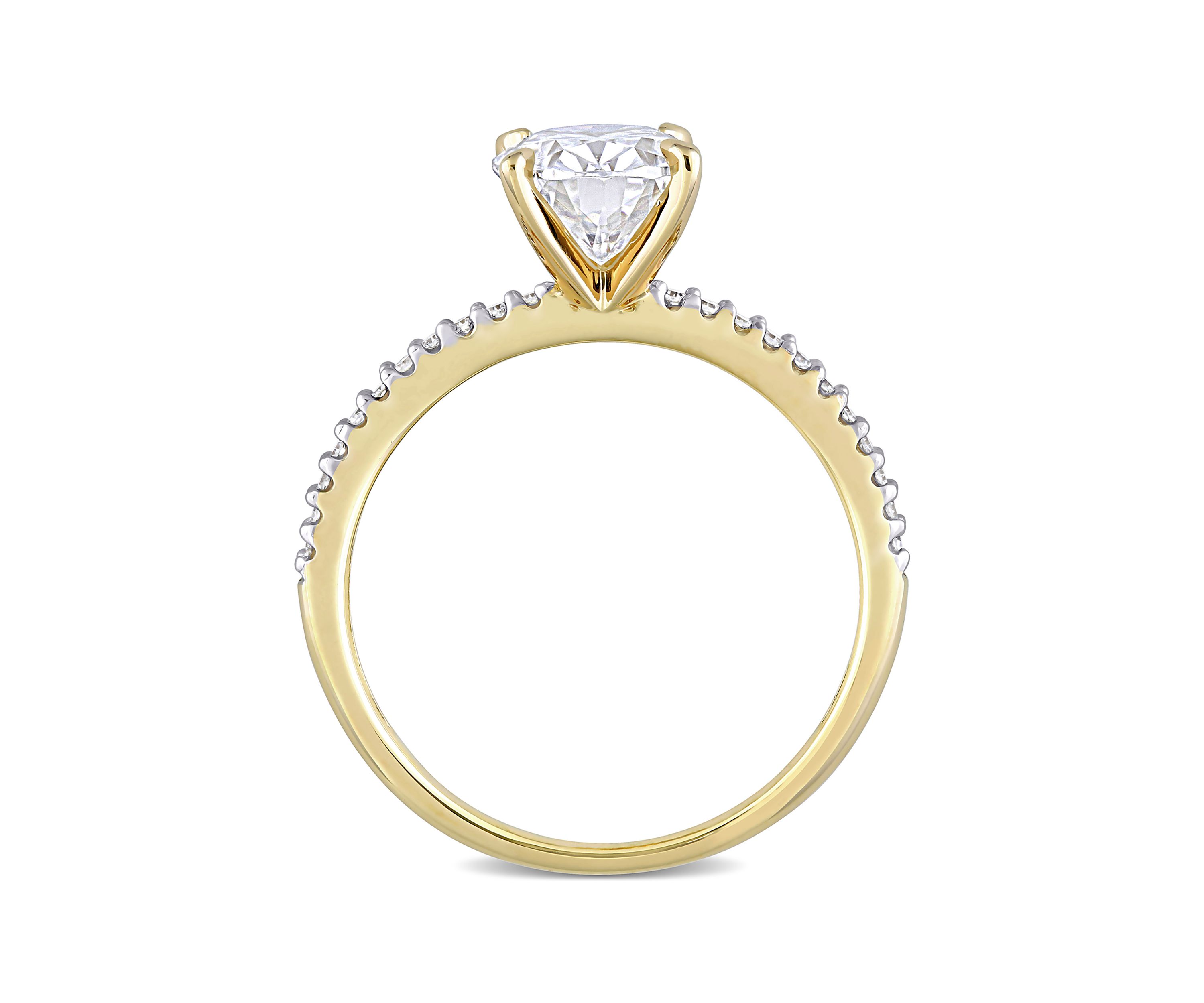 Lab Created 2 ct. t.w. Moissanite and 1/10 ct. t.w. Diamond Oval Solitaire Engagement Ring in 14k Yellow Gold