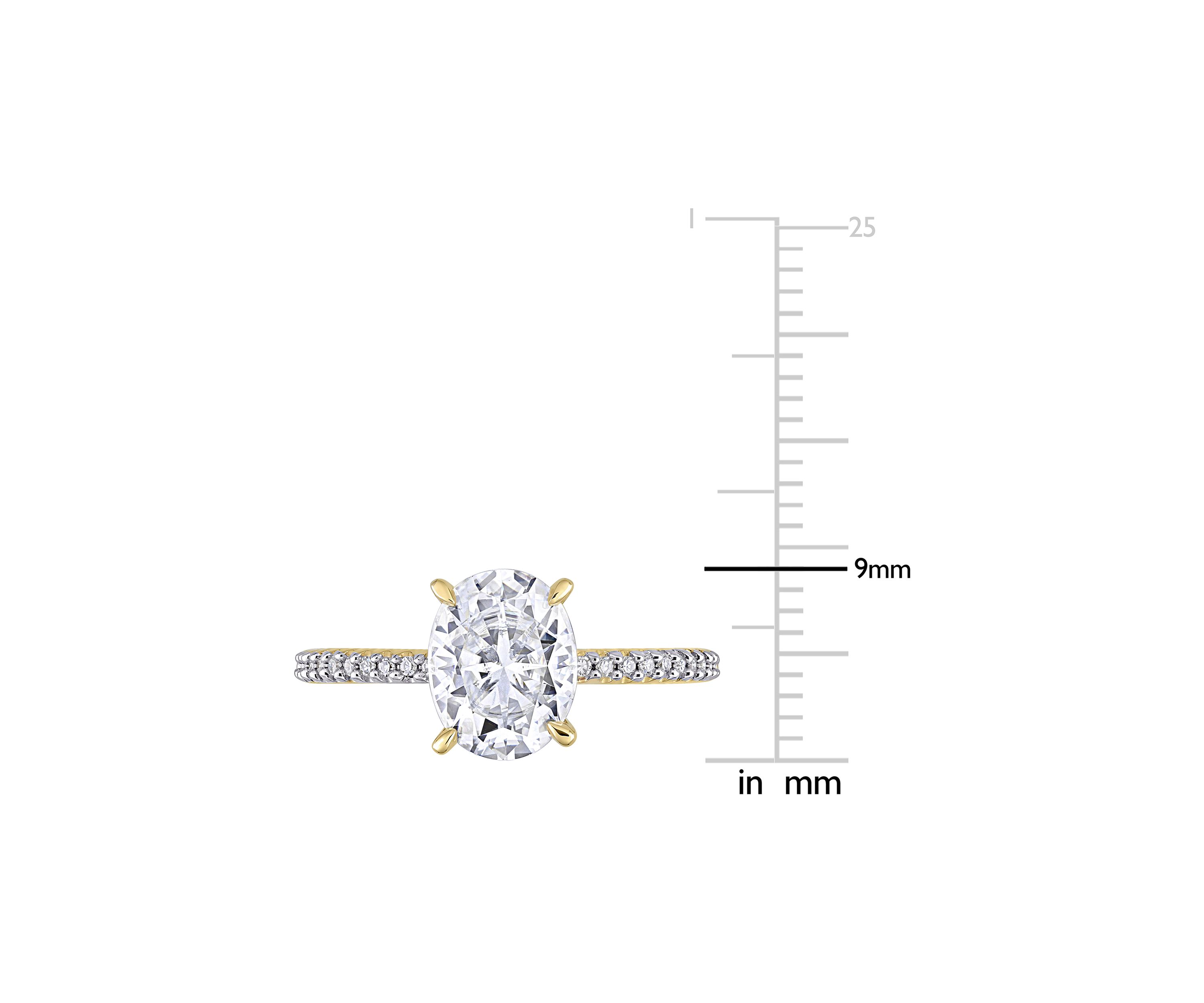 Lab Created 2 ct. t.w. Moissanite and 1/10 ct. t.w. Diamond Oval Solitaire Engagement Ring in 14k Yellow Gold