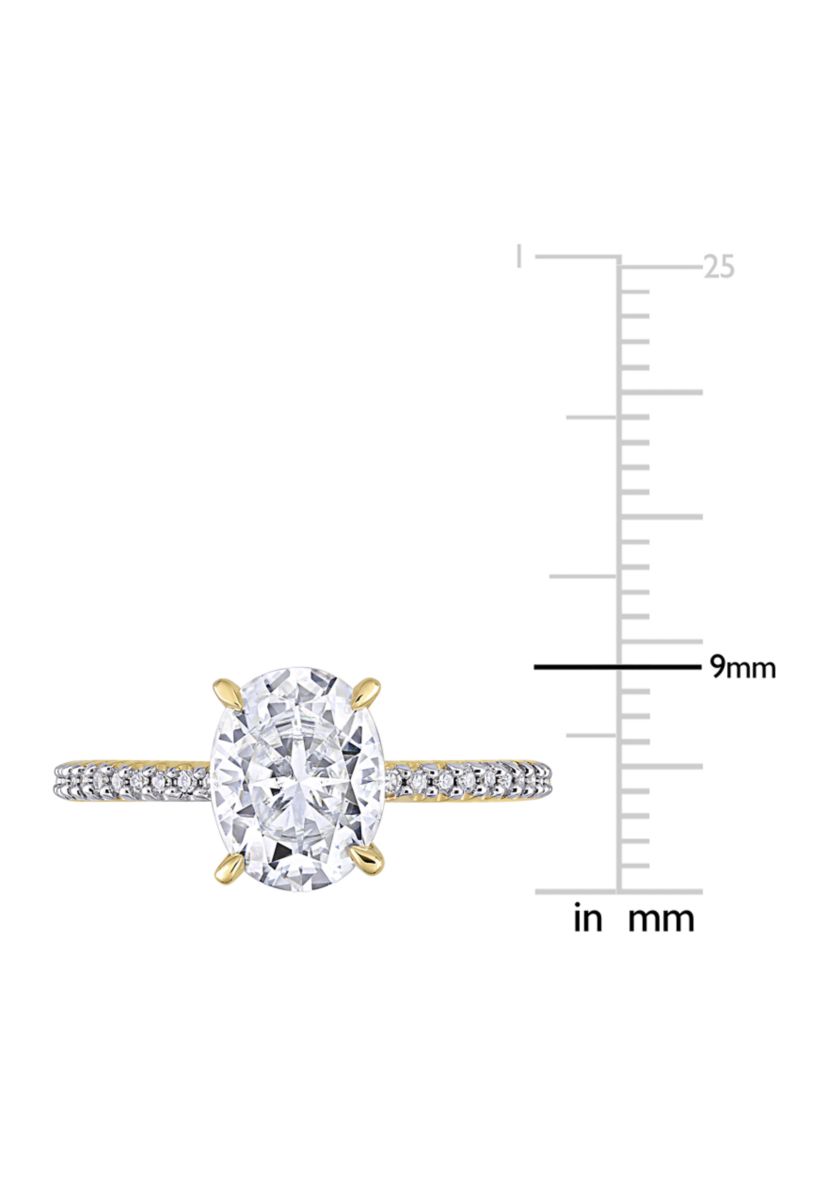 Lab Created 2 ct. t.w. Moissanite and 1/10 ct. t.w. Diamond Oval Solitaire Engagement Ring in 14k Yellow Gold