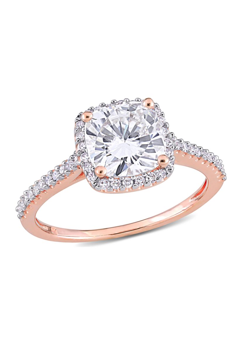 Lab Created 2 ct. t.w. Moissanite and 1/4 ct. t.w. Diamond Cushion-Cut Halo Engagement Ring in 14k Rose Gold