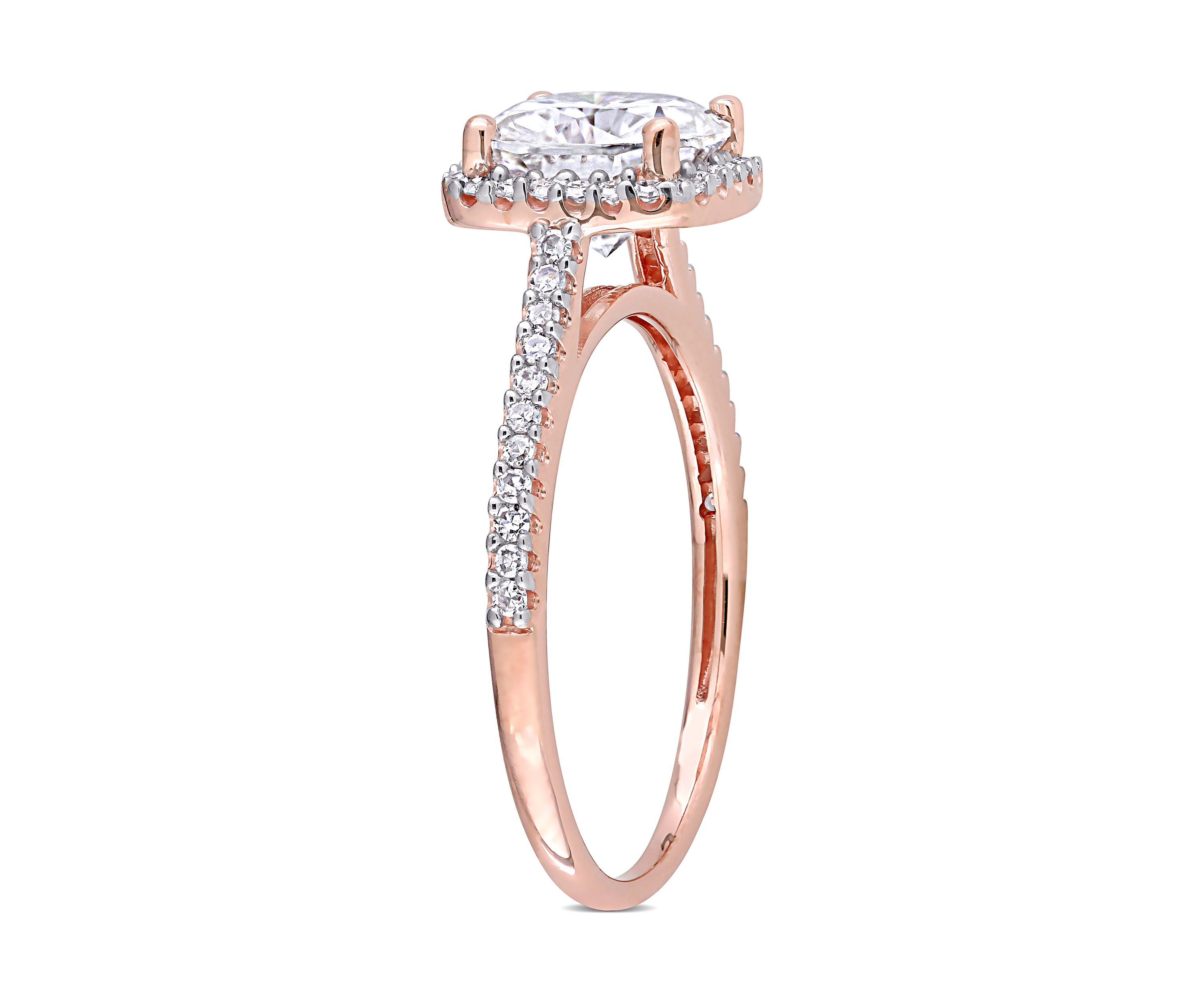 Lab Created 2 ct. t.w. Moissanite and 1/4 ct. t.w. Diamond Cushion-Cut Halo Engagement Ring in 14k Rose Gold