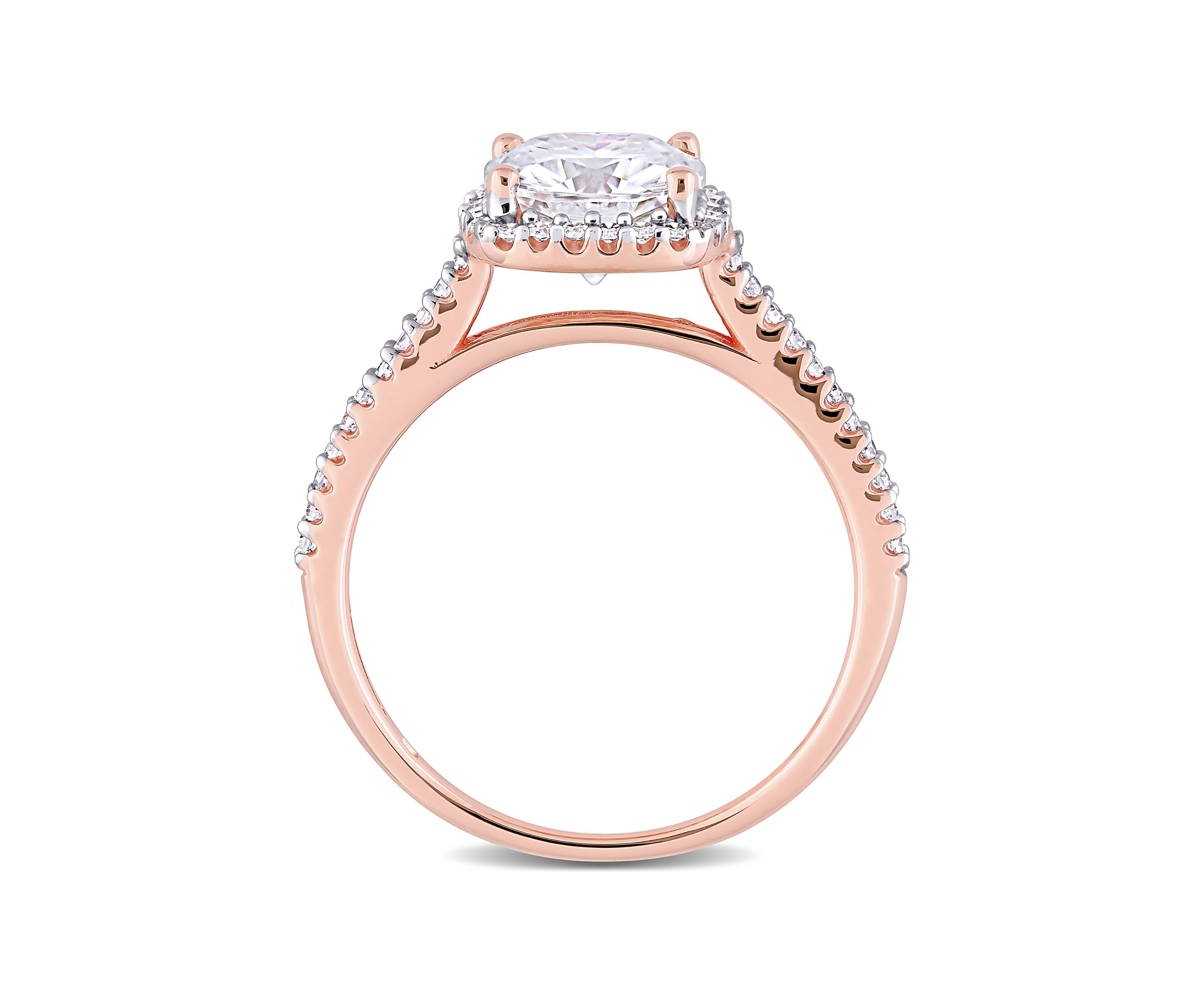Lab Created 2 ct. t.w. Moissanite and 1/4 ct. t.w. Diamond Cushion-Cut Halo Engagement Ring in 14k Rose Gold