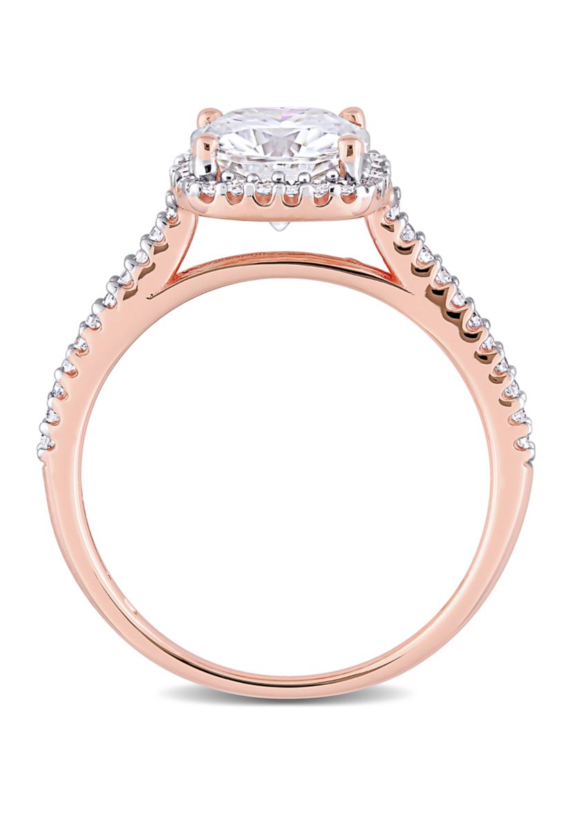 Lab Created 2 ct. t.w. Moissanite and 1/4 ct. t.w. Diamond Cushion-Cut Halo Engagement Ring in 14k Rose Gold