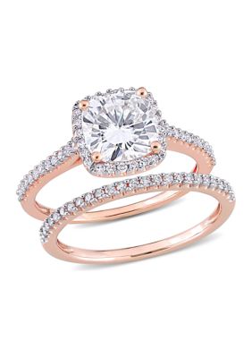 Belk & Co Lab Created 2 Ct. T.w. Cushion Moissanite And 1/3 Ct. T.w. Diamond Bridal Ring Set In 14K Rose Gold