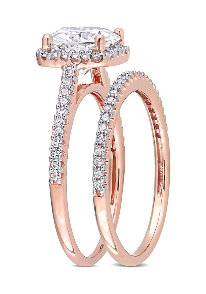 Lab Created 2 ct. t.w. Cushion Moissanite and 1/3 ct. t.w. Diamond Bridal Ring Set in 14k Rose Gold