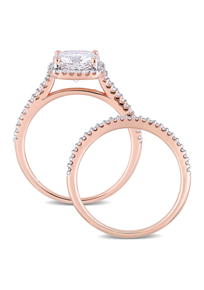 Lab Created 2 ct. t.w. Cushion Moissanite and 1/3 ct. t.w. Diamond Bridal Ring Set in 14k Rose Gold