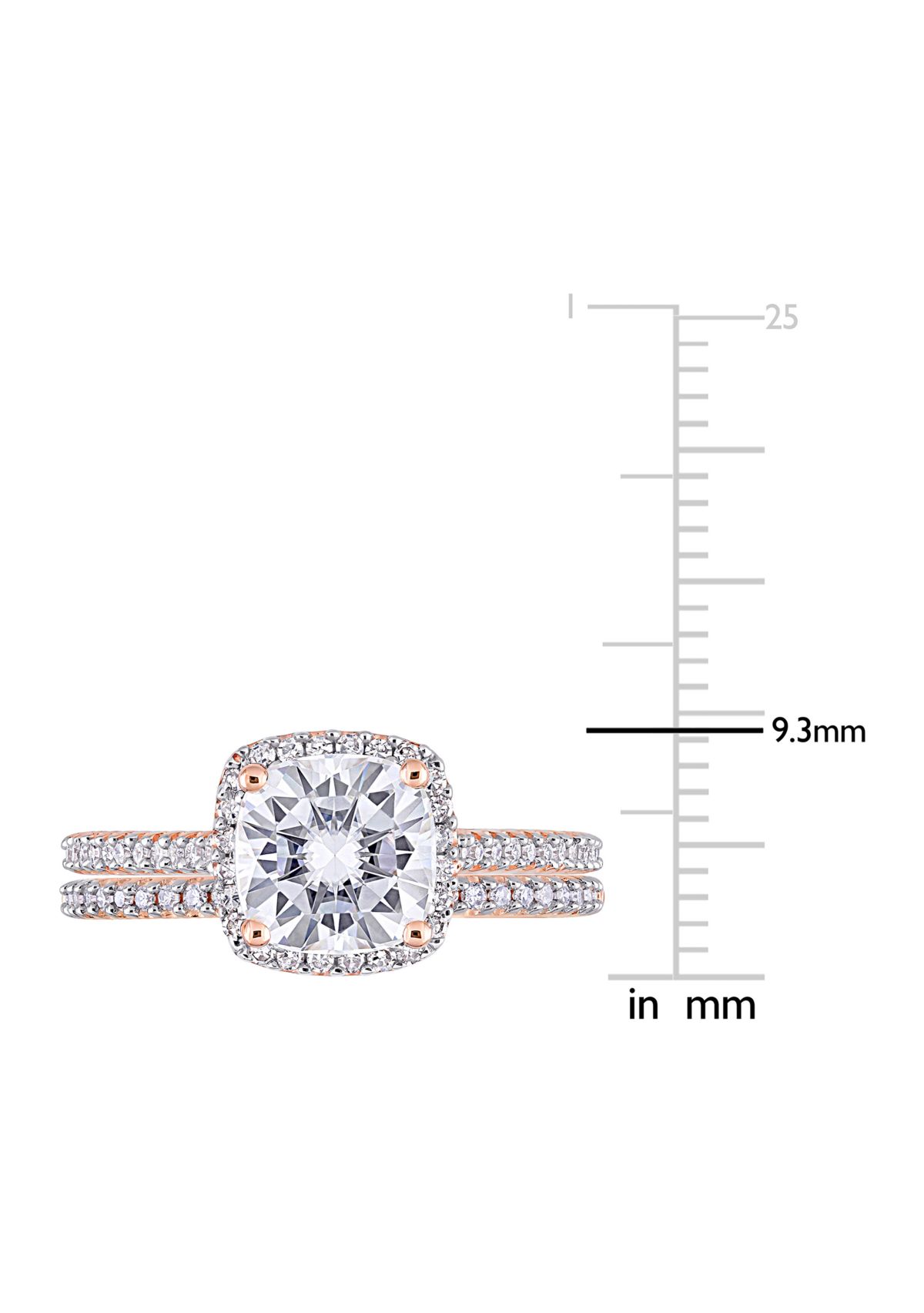 Lab Created 2 ct. t.w. Cushion Moissanite and 1/3 ct. t.w. Diamond Bridal Ring Set in 14k Rose Gold