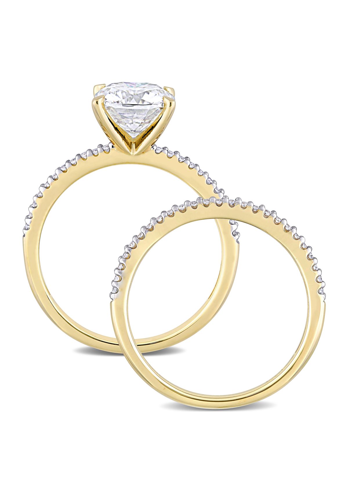 Lab Created 2 ct. t.w. Cushion Moissanite and 1/4 ct. t.w. Diamond Bridal Ring Set in 14k Yellow Gold