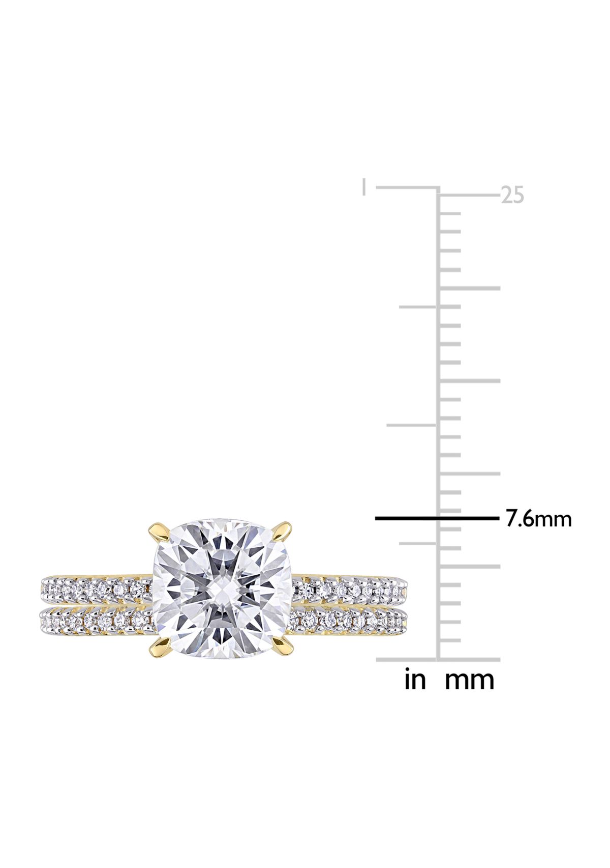 Lab Created 2 ct. t.w. Cushion Moissanite and 1/4 ct. t.w. Diamond Bridal Ring Set in 14k Yellow Gold