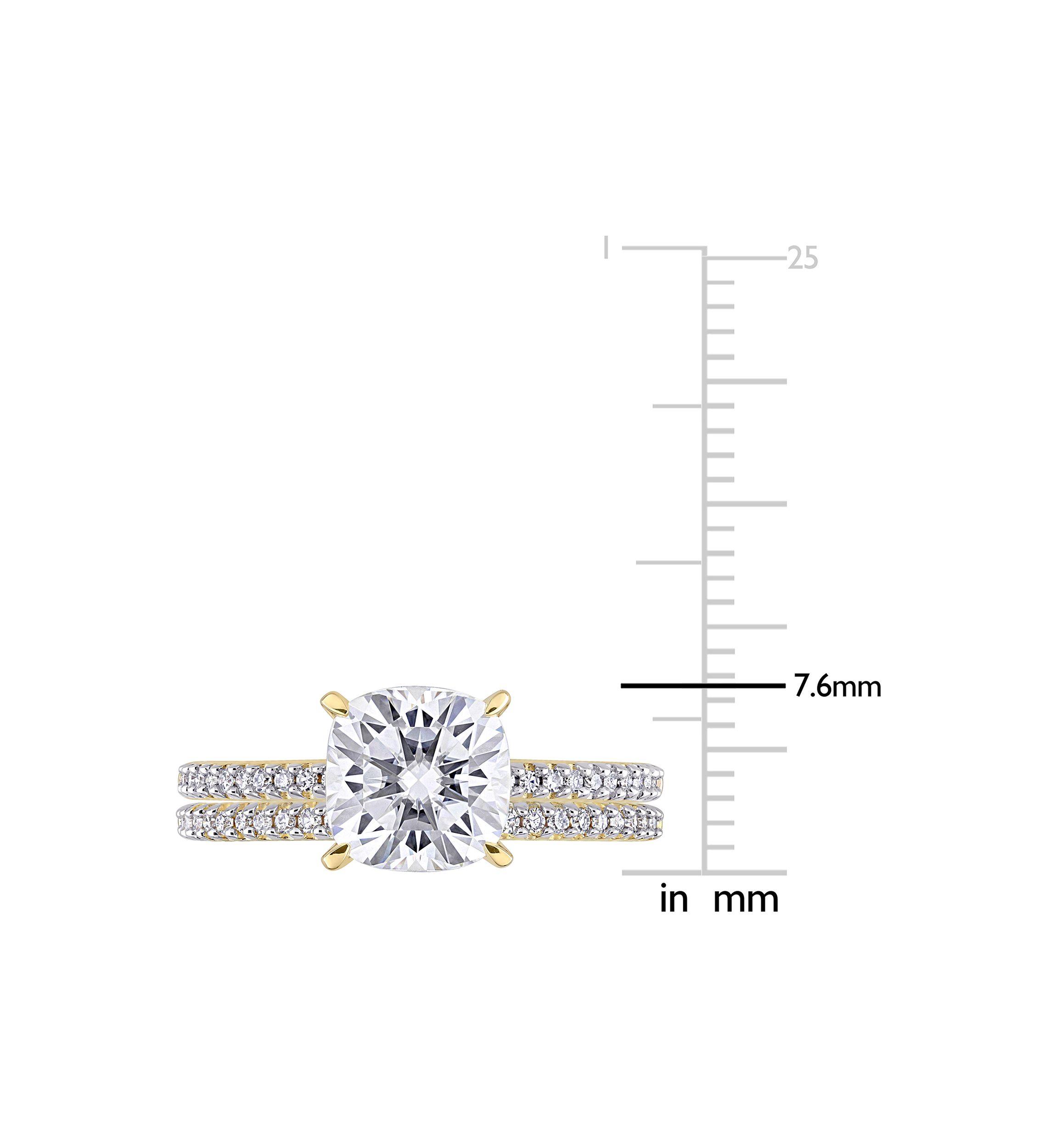Lab Created 2 ct. t.w. Cushion Moissanite and 1/4 ct. t.w. Diamond Bridal Ring Set in 14k Yellow Gold