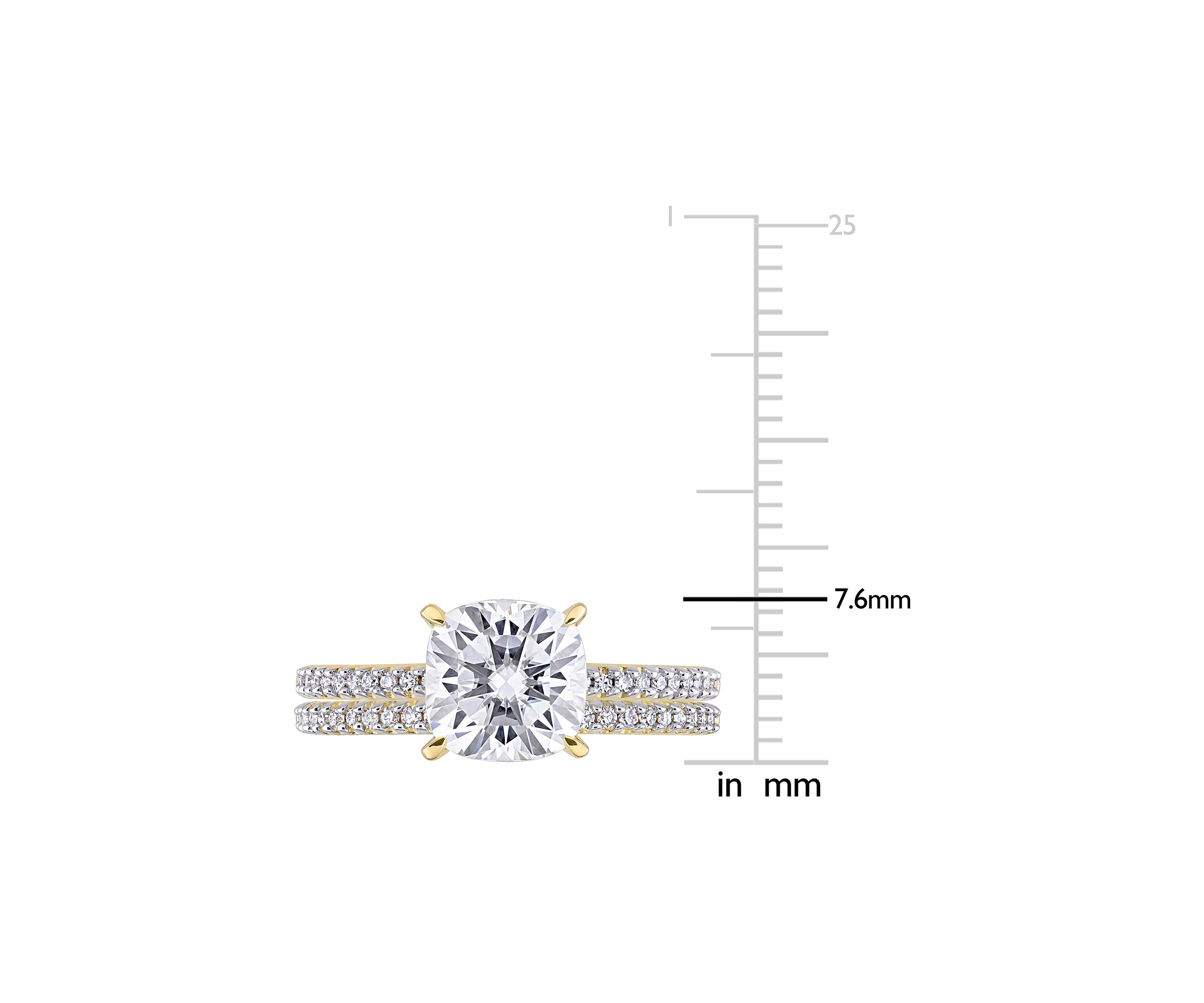 Lab Created 2 ct. t.w. Cushion Moissanite and 1/4 ct. t.w. Diamond Bridal Ring Set in 14k Yellow Gold