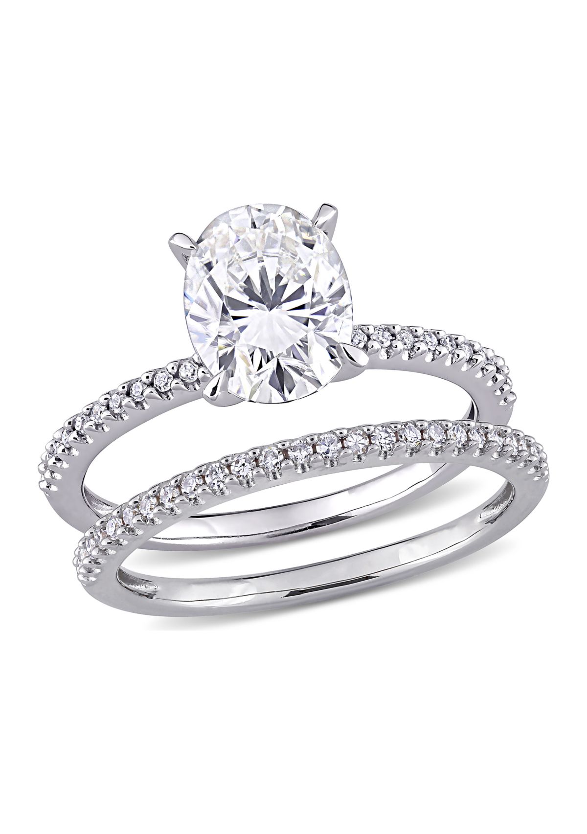 Lab Created 2 ct. t.w. Oval Moissanite and 1/4 ct. t.w. Diamond Bridal Ring Set in 14k White Gold
