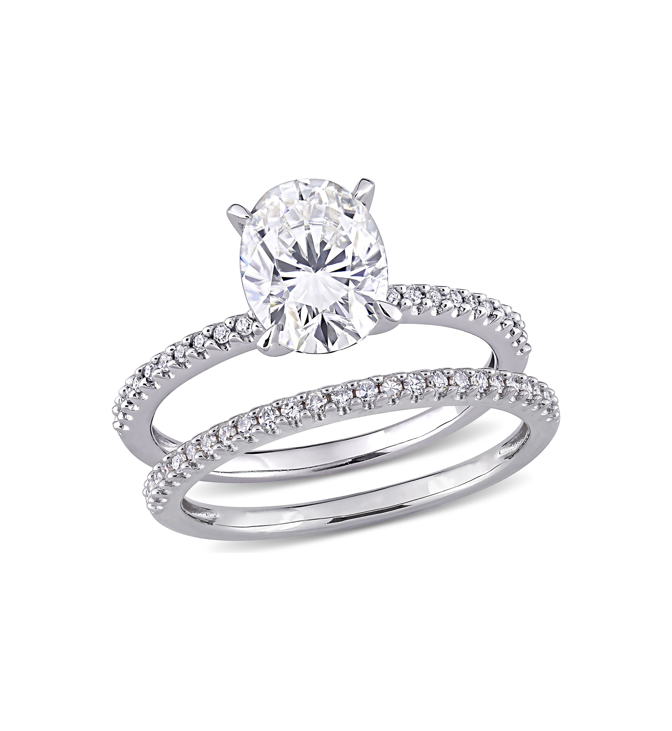 Lab Created 2 ct. t.w. Oval Moissanite and 1/4 ct. t.w. Diamond Bridal Ring Set in 14k White Gold