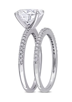 Lab Created 2 ct. t.w. Oval Moissanite and 1/4 Diamond Bridal Ring Set 14k White Gold