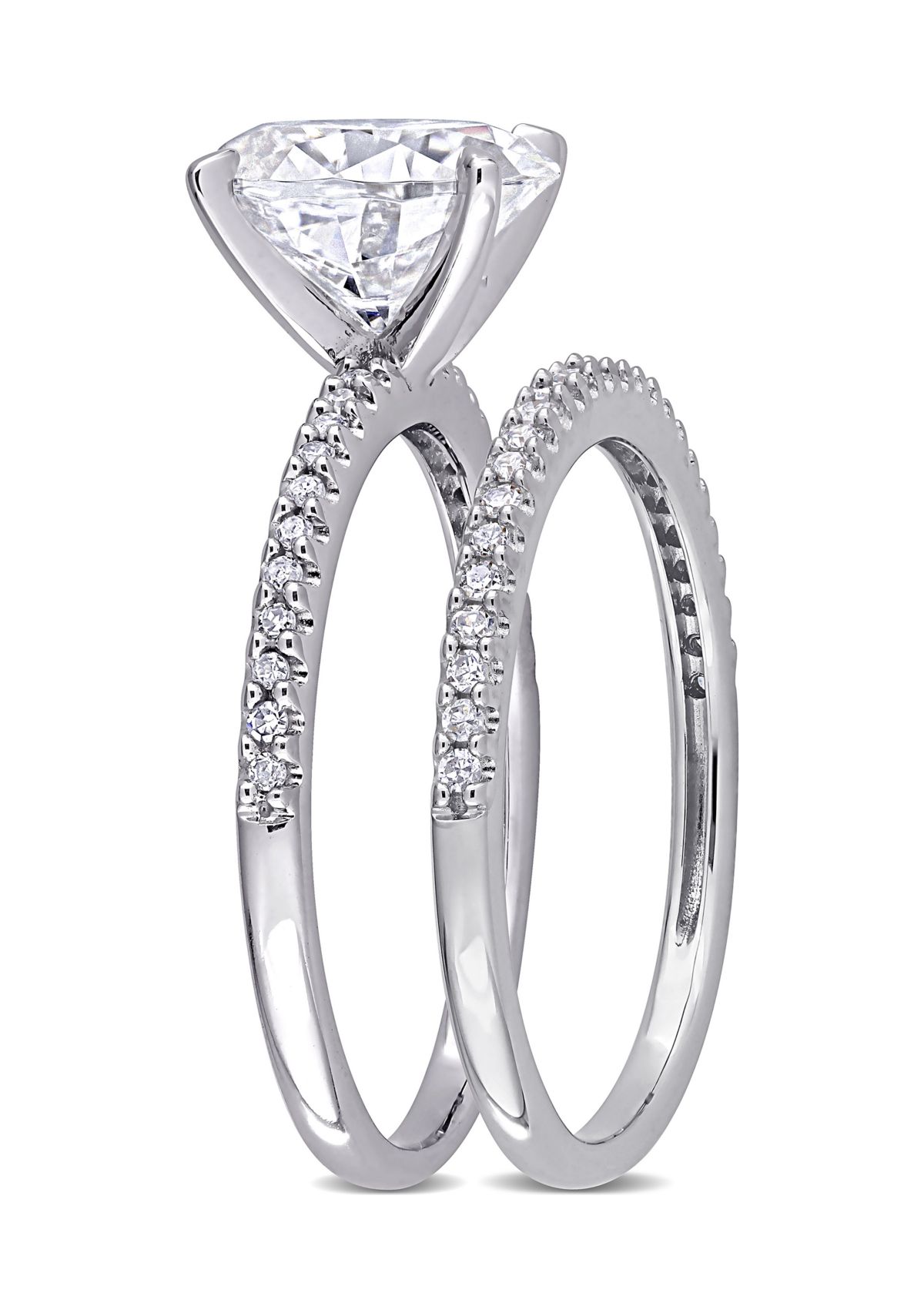 Lab Created 2 ct. t.w. Oval Moissanite and 1/4 ct. t.w. Diamond Bridal Ring Set in 14k White Gold