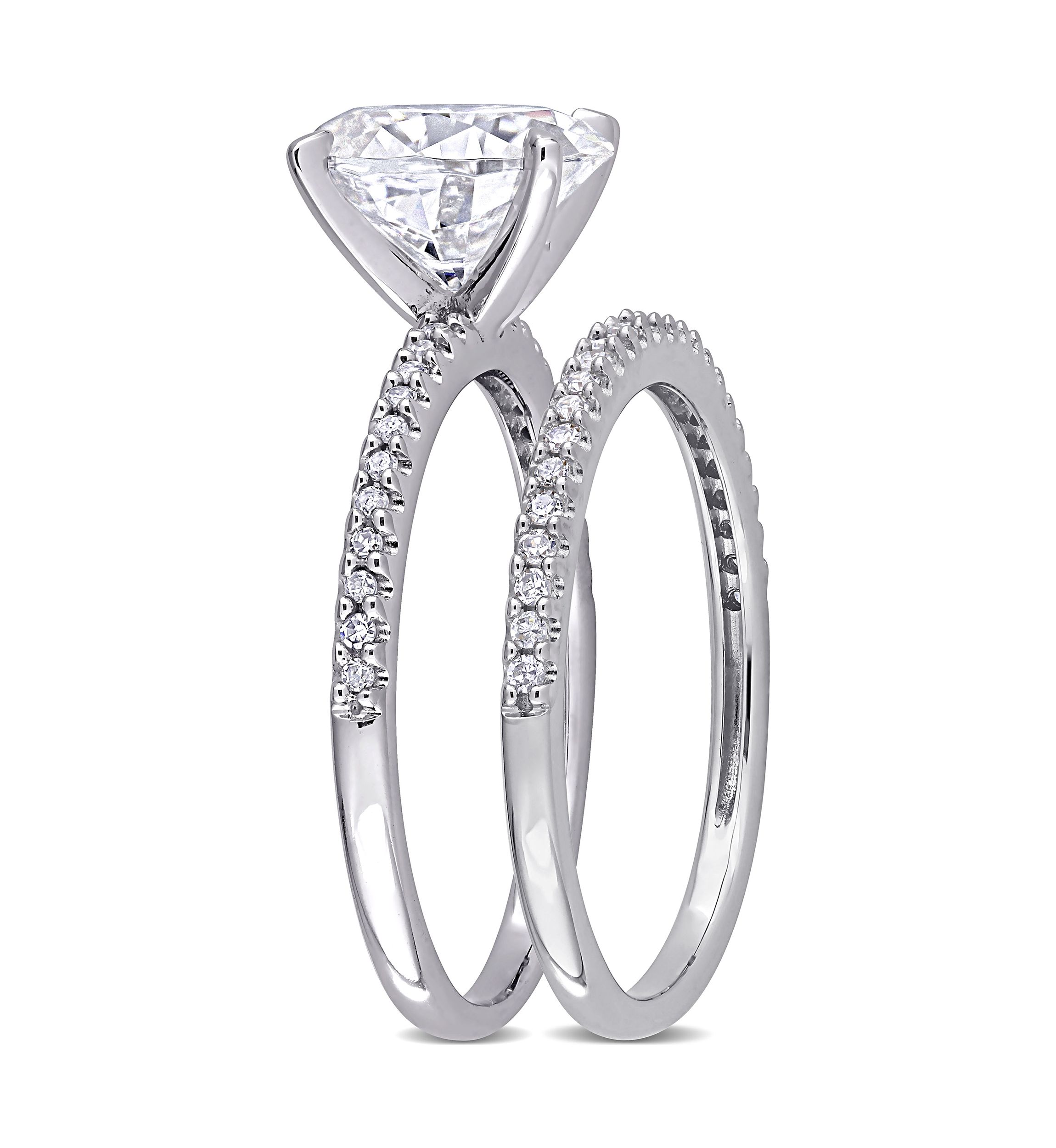 Lab Created 2 ct. t.w. Oval Moissanite and 1/4 ct. t.w. Diamond Bridal Ring Set in 14k White Gold