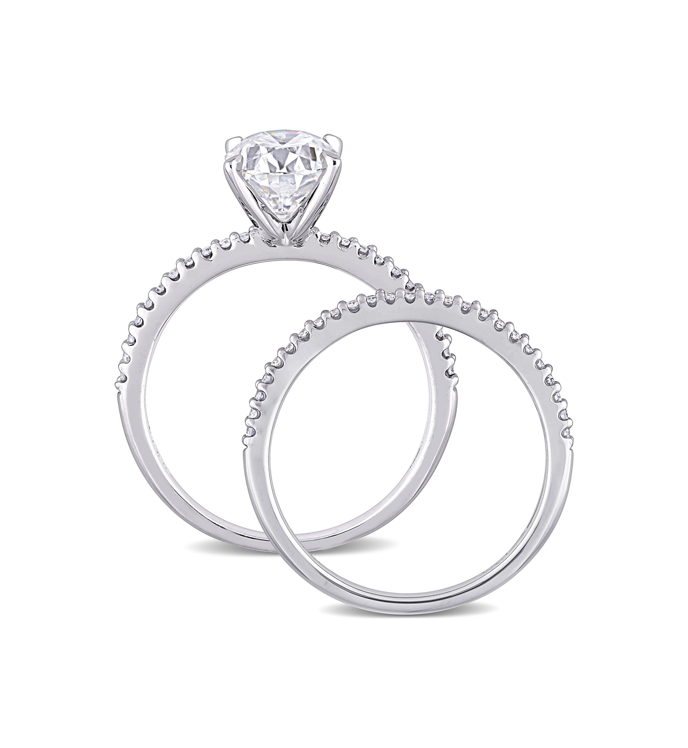 Lab Created 2 ct. t.w. Oval Moissanite and 1/4 ct. t.w. Diamond Bridal Ring Set in 14k White Gold