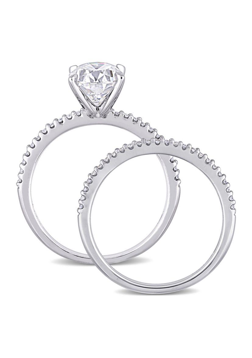 Lab Created 2 ct. t.w. Oval Moissanite and 1/4 ct. t.w. Diamond Bridal Ring Set in 14k White Gold