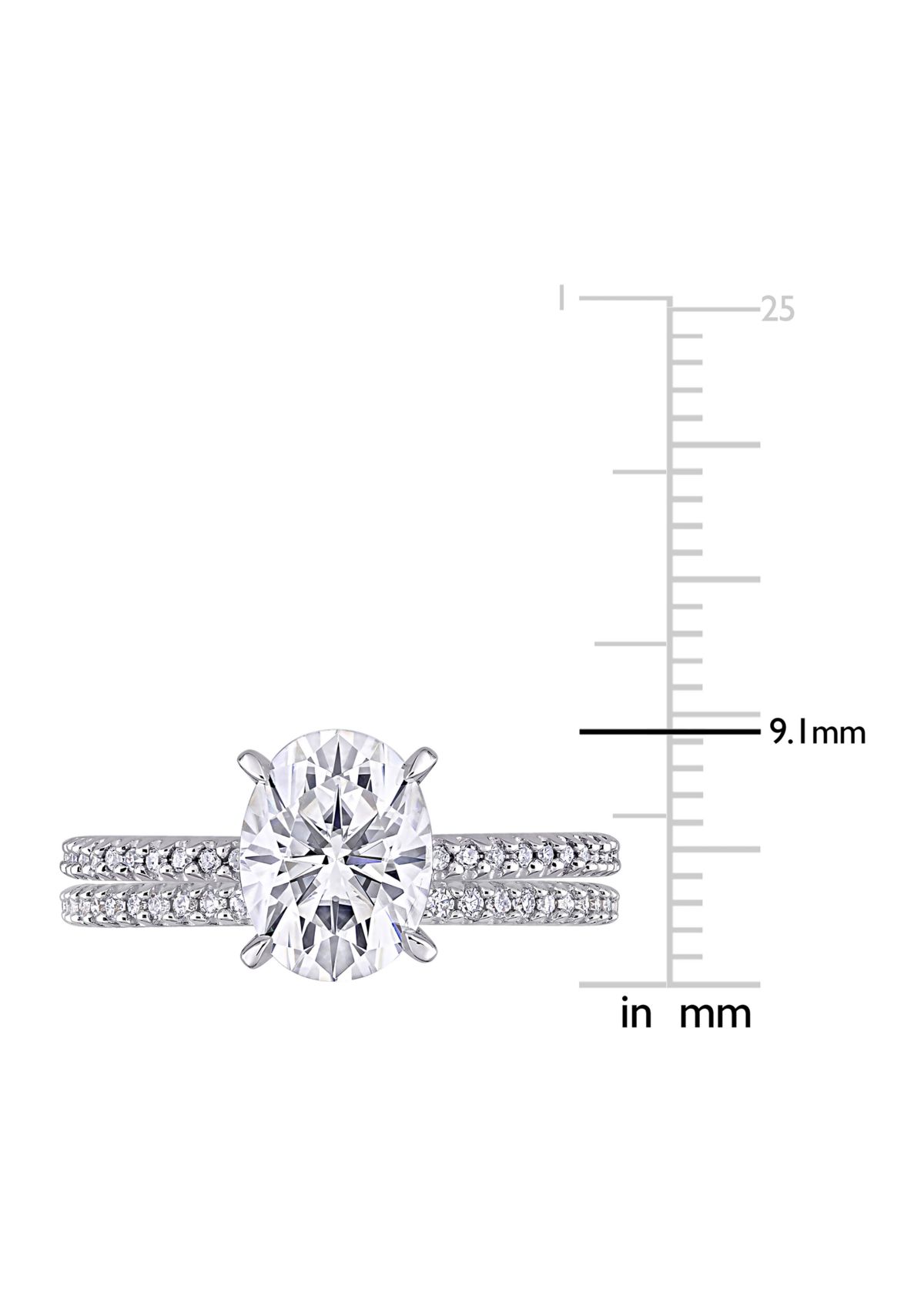 Lab Created 2 ct. t.w. Oval Moissanite and 1/4 ct. t.w. Diamond Bridal Ring Set in 14k White Gold