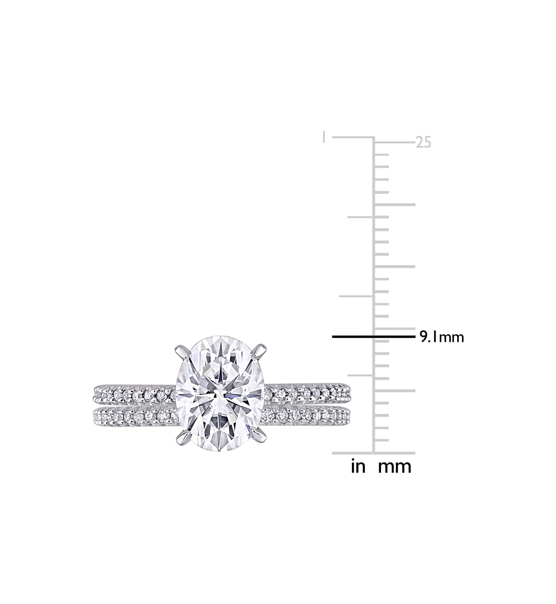 Lab Created 2 ct. t.w. Oval Moissanite and 1/4 ct. t.w. Diamond Bridal Ring Set in 14k White Gold