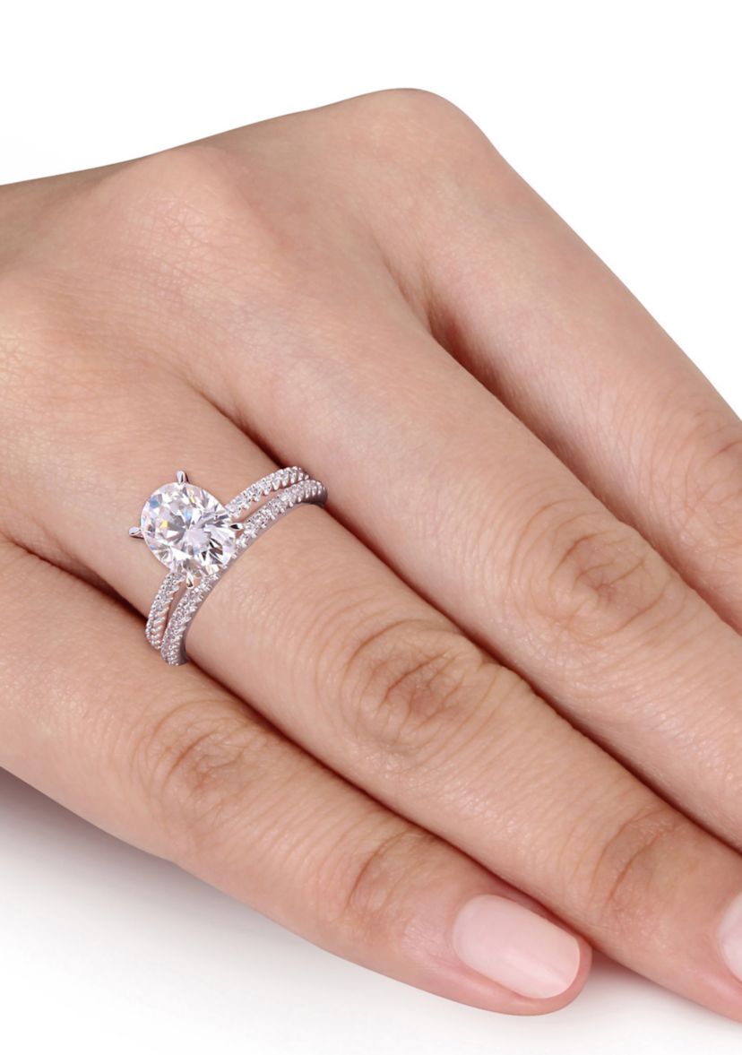 Lab Created 2 ct. t.w. Oval Moissanite and 1/4 ct. t.w. Diamond Bridal Ring Set in 14k White Gold