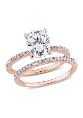 Lab Created 2 ct. t.w. Oval Moissanite and 1/4 Diamond Bridal Ring Set 14k Rose Gold