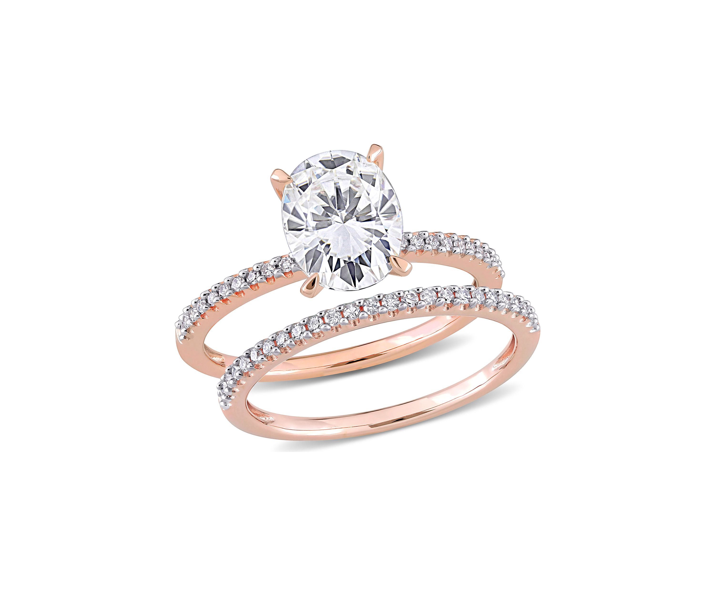 Lab Created 2 ct. t.w. Oval Moissanite and 1/4 ct. t.w. Diamond Bridal Ring Set in 14k Rose Gold
