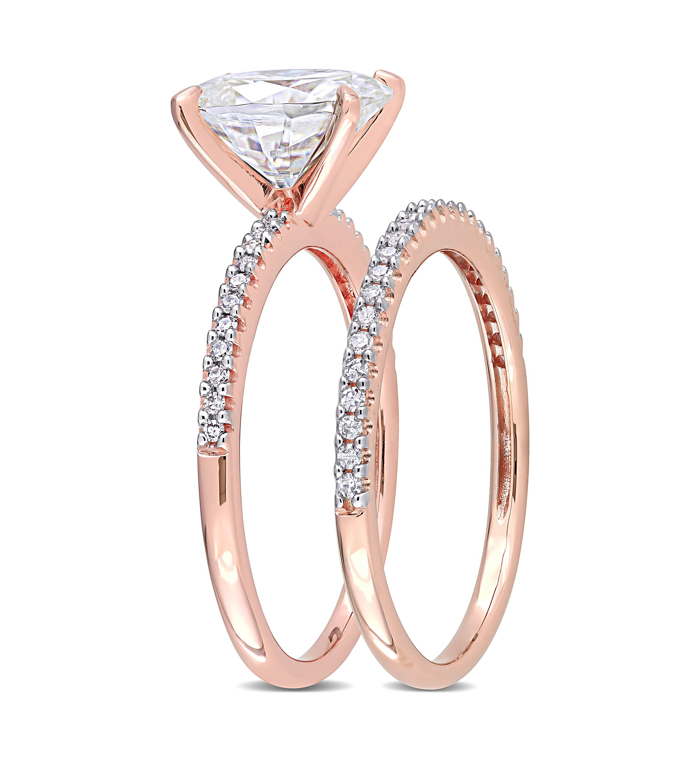 Lab Created 2 ct. t.w. Oval Moissanite and 1/4 ct. t.w. Diamond Bridal Ring Set in 14k Rose Gold