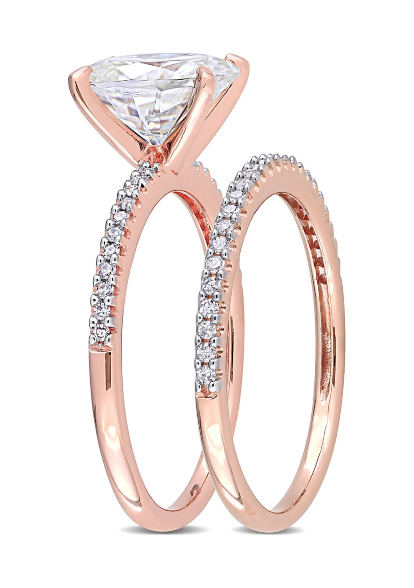 Lab Created 2 ct. t.w. Oval Moissanite and 1/4 ct. t.w. Diamond Bridal Ring Set in 14k Rose Gold