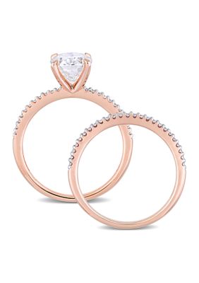 Lab Created 2 ct. t.w. Oval Moissanite and 1/4 Diamond Bridal Ring Set 14k Rose Gold