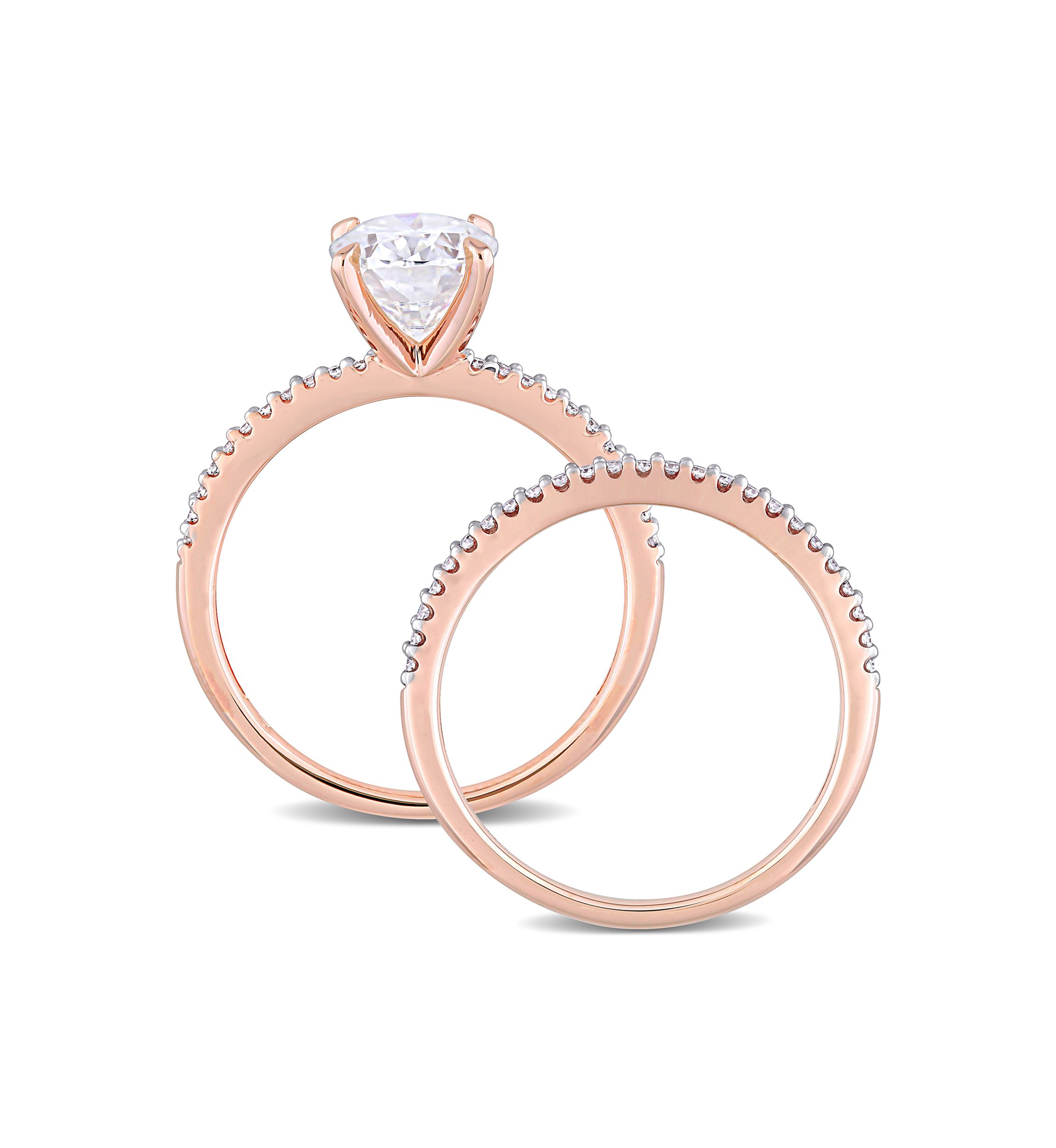 Lab Created 2 ct. t.w. Oval Moissanite and 1/4 ct. t.w. Diamond Bridal Ring Set in 14k Rose Gold